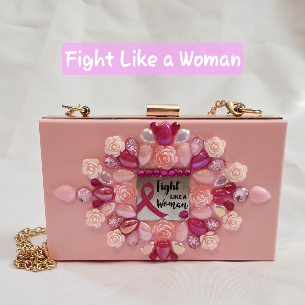 Handmade Pearl Chaos Pink Clutch - Fight Like A Woman-Breast Cancer Awareness
